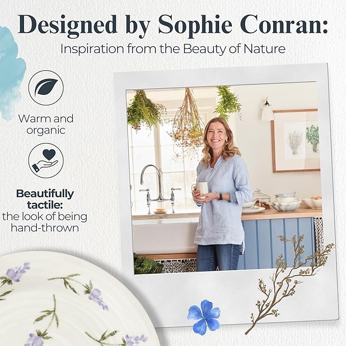 Portmeirion Sophie Conran Lavandula Side Plates - Set of 4, Ripple Edge with Lavender Design - For Tapas, Afternoon Tea & Snacks - 6 Inch Floral Porcelain Dishes for Garden Parties & Dining Events