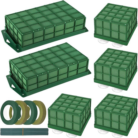 6 Packs Floral Foam Cage Rectangle and Square Flower Holder with Floral Foam Blocks Flower Cage Holders Flower Arrangements Supplies Cage for Fresh Flowers, Wedding Home Garden Decorations