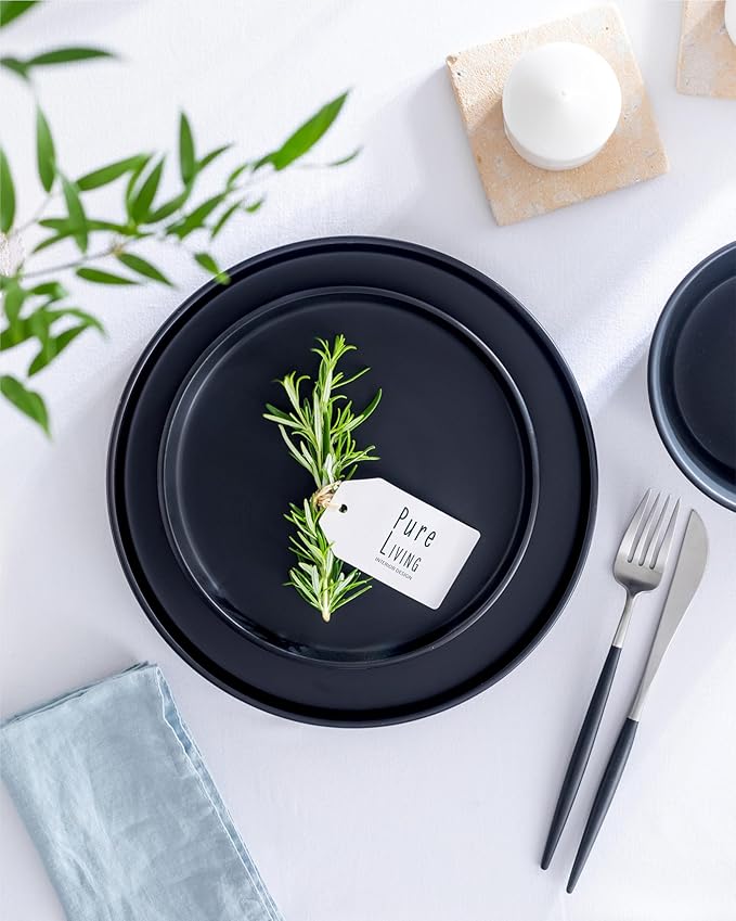 Stoneware coffee mugs set 4 pcs – 10.5 oz matte black ceramic cups – Dishwasher and microwave safe – Stylish large mug set – Dinner service Pure Living