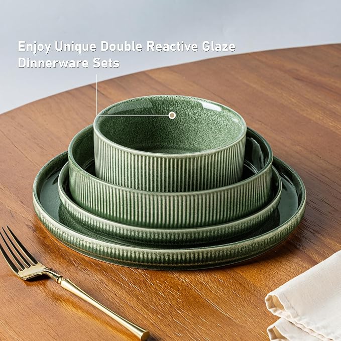 GBHOME Stoneware Dinnerware Sets for 4,Round Reactive Glaze Ceramic Plates and Bowls Set,Highly Scratch Resistant| Dishwasher & Microwave Safe Dishes Set,Service for 4(12Pcs)