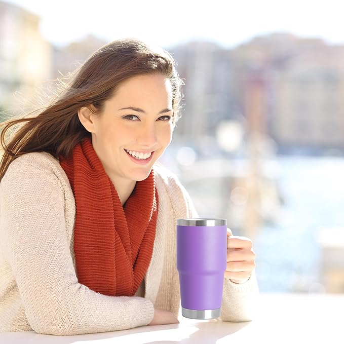 20oz Tumbler with Lid, Stainless Steel Tumbler with Handle, Metal Insulated Travel Coffee Mug with Handle, Double Wall Vacuum Spill Proof Tumbler Cup, Purple 1 Pack