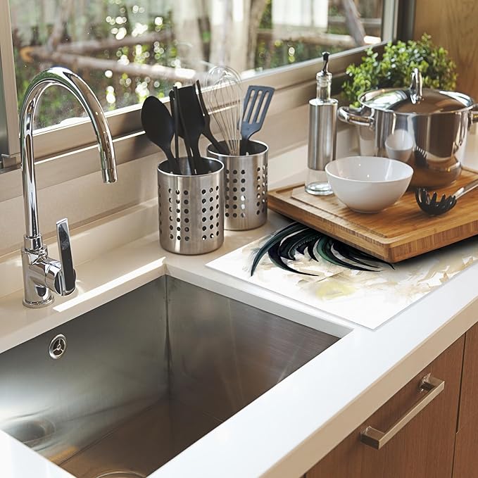 Rooster Dish Drying Mat for Kitchen Counter Decor,Farm Animal Watercolor Dish Drying Rack Pad Absorbent Reversible Microfiber for Coffee Tableware Sink Countertop 18x24 Inch