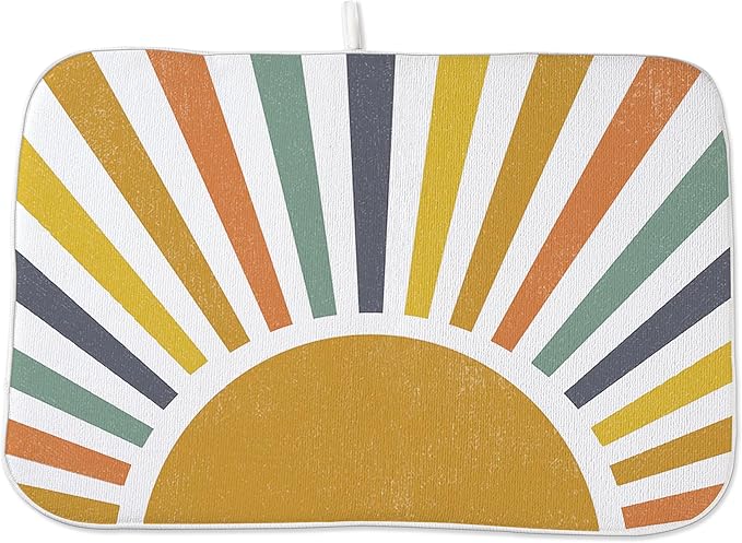 Summer Dish Drying Mats 18x24 Inch Rainbow Sun Stripes Yellow Sunshine Decorative Drying Mats Outdoor Boho Farmhouse Kitchen Decor Coffee Bar Mat for Kitchen Dining Room Decor