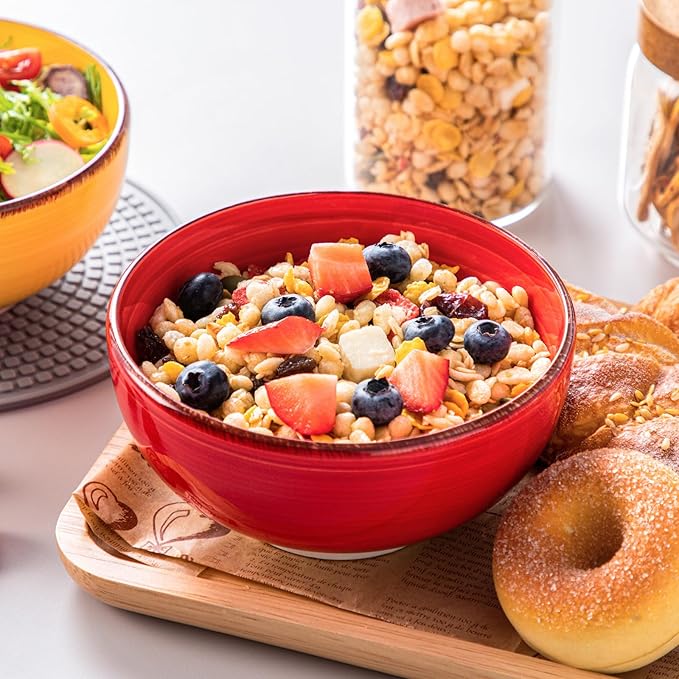 vancasso Bonita Dinnerware Set Muticolor Stoneware 12 Pieces Service for 4, Handpainted Spirals Pattern Stoneware Plates and Bowls Set