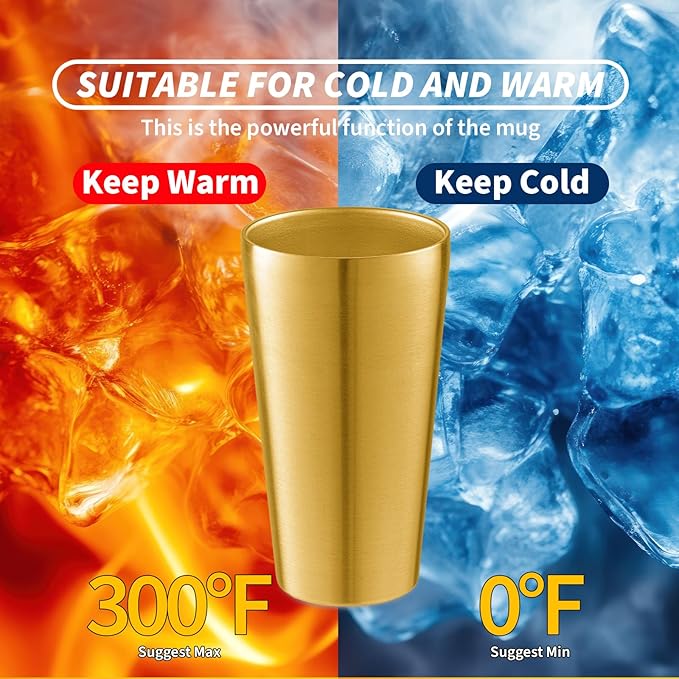 6 Pack 18.6 oz Stainless Steel Insulated Cup, Double Wall Vacuum Metal Cup, Reusable Camping Cups Unbreakable Indoor Outdoor for Party, Home, Office, BBQ, Gold