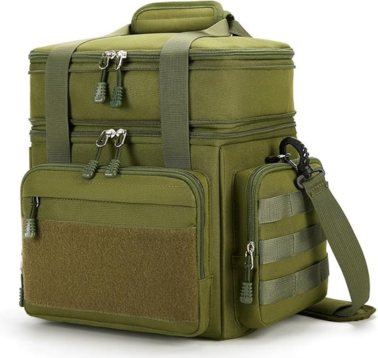 Tactical Lunch Box for Men, Insulated Lunch Bag Adult, Thermal Lunchbox Leakproof Waterproof Cooler Bag, Dual Compartment Lunch tote, Large Lunch Pail for Work Office Travel(Green) 15L