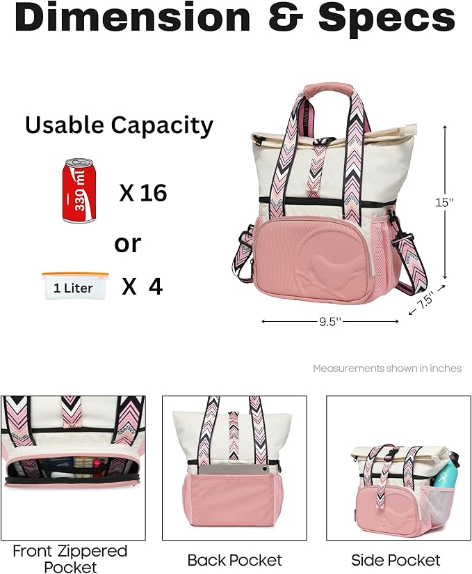 SUNNY BIRD Dual Compartment Lunch Bag Insulated Lunch Box for Women and Men (White and pink)