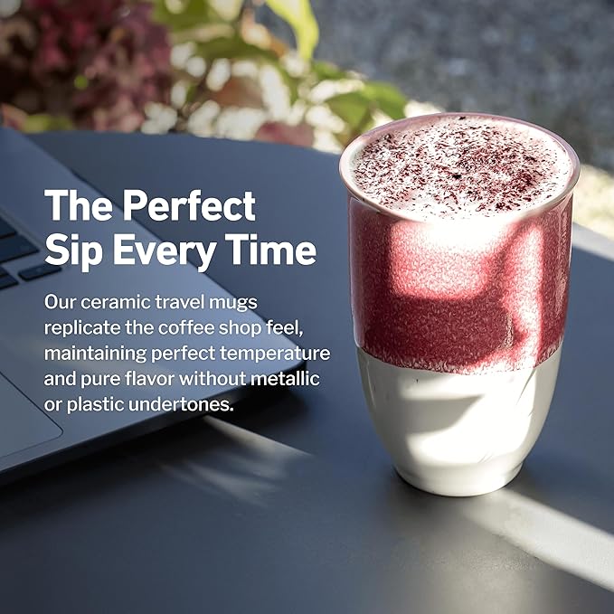 Travel Mugs - Ceramic Tumbler With Lid – Ceramic Travel Mug To Go Cup – Microwave & Dishwasher Safe Ceramic Coffee Tumbler - Gifts For Women Men Him Her – 12oz – Coral Pink