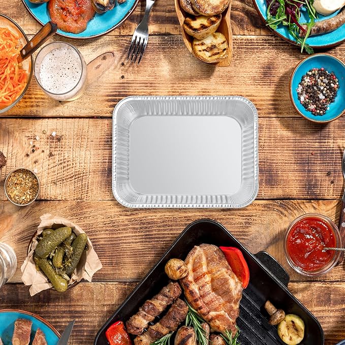 WANBAO 20 PACK 9.8"x7.2" Disposable Tin Foil Pans with Plastic Lids 4 LB Aluminum Pans To Go Containers for Cooking, Baking, Catering Party Meal Prep, Take Out, Freeze, Food Storage