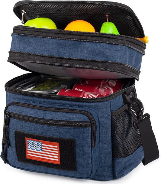 ATRIPACK Lunch Bag for Men, Double Deck Tactical Lunch Box Work with Shoulder Strap MOLLE Webbing Large Lunch Cooler Leakproof Insulated （Blue）