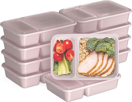 Bentgo Prep - 20-Piece 2-Compartment Reusable Meal Prep Containers with Lids, PFAS & BPA Free Materials, Durable, Microwave, Freezer, & Dishwasher Safe To Go Food Storage (Blush Pink)
