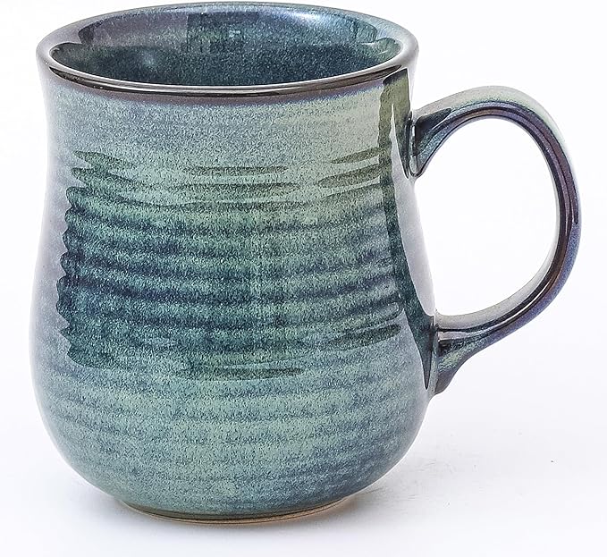 21 oz Large Ceramic Coffee Mugs, Pottery Mug Handmade, Ceramic Tea Cups with Handle for Office and Home, Dishwasher and Microwave Safe (Green)