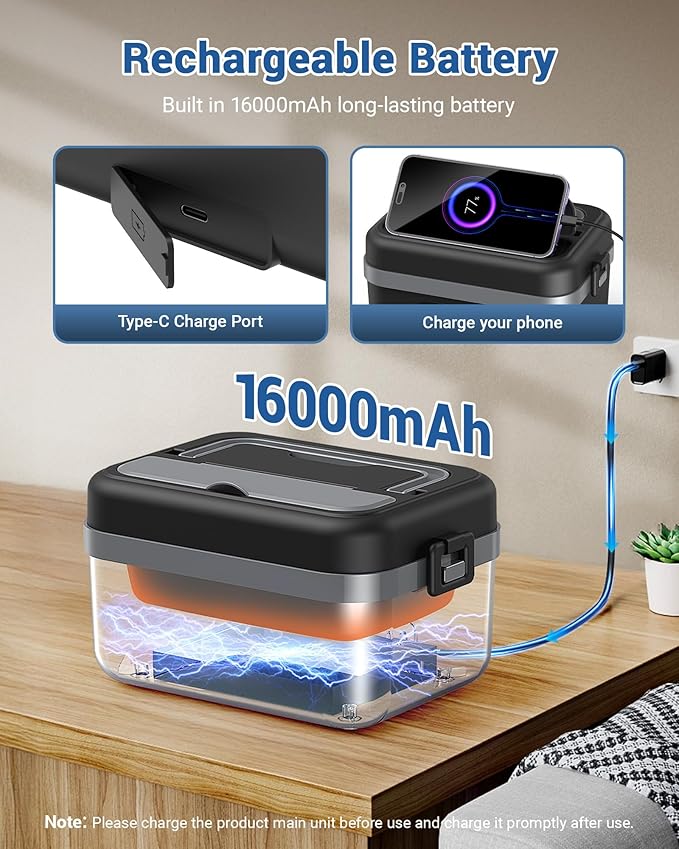 VASG Cordless Electric Lunch Box for Adults, 16000mAh Rechargeable Auto Heated Lunch Box, 1L Portable Self-Heating Food Warmer for Office, Picnic, Car & Outdoor Use