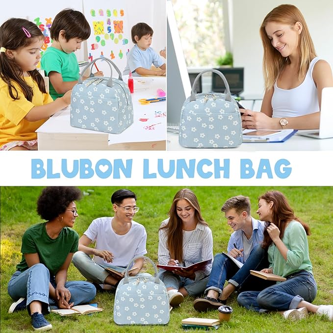 Bluboon Lunch Bag for Women Men Cute Corduroy Lunch Tote Bags Reusable Insulated Lunch Box Large Capacity Reusable Insulated Cooler for Work Picnic or Travel