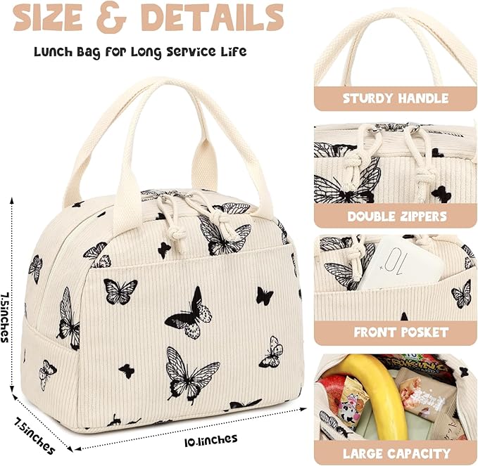 Bluboon Lunch Bag for Women Men Cute Corduroy Lunch Tote Bags Reusable Insulated Lunch Box Large Capacity Reusable Insulated Cooler for Work Picnic or Travel