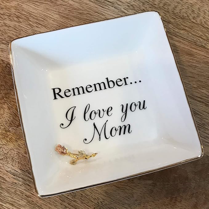 Simply Charmed Love You Mom Jewelry Dish - Elegant Trinket Tray for Rings & Small Keepsakes - Gifts for Mom from Daughter or Son - Gift for Mother's Day or Birthday
