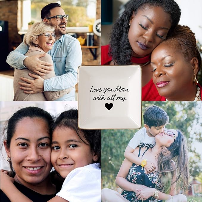 Simply Charmed Love You Mom Jewelry Dish - Christmas or Birthday Gift - Elegant Trinket Tray and Ring Holder - Gifts for Mom from Daughter or Son