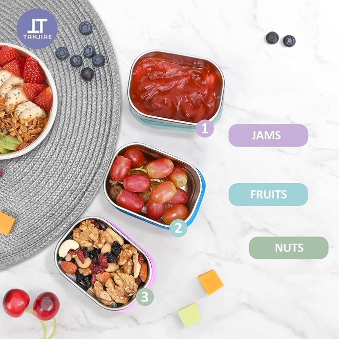 Snack Pro - Small (1 CUP) Stainless Steel Snack Containers for Kids | Easy Open Leak Proof Food Containers with Silicone Lids - Perfect Metal Toddler Lunch Box for Daycare and School (8oz*3)