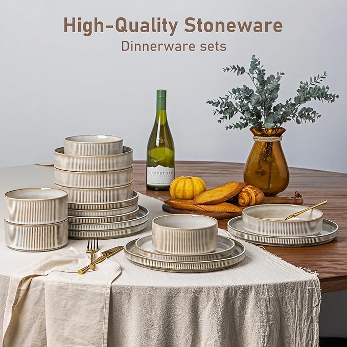 GBHOME Stoneware Dinnerware Sets for 4,Round Reactive Glaze Ceramic Plates and Bowls Set,Highly Scratch Resistant | Dishwasher & Microwave Safe Dishes Set,Service for 4(12Pcs)
