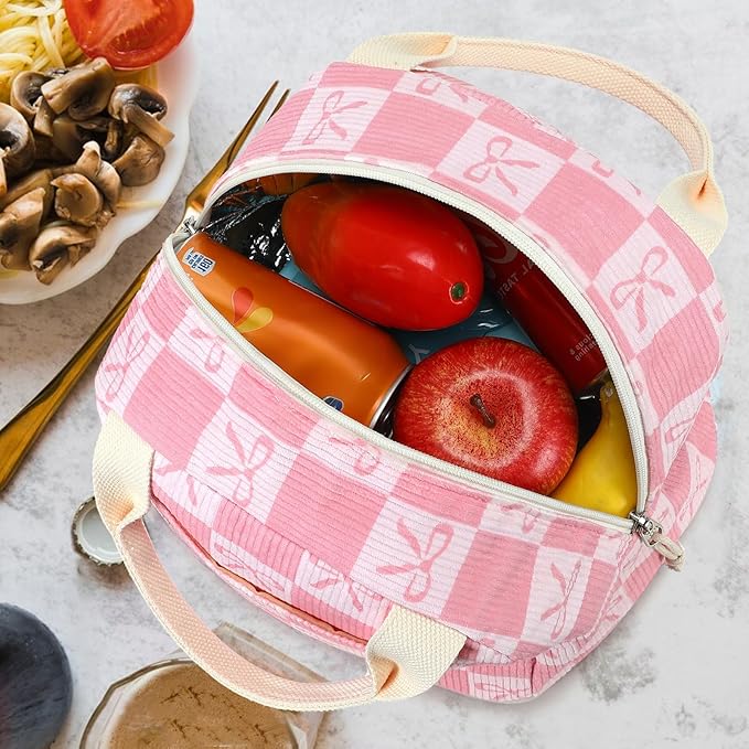 Bluboon Lunch Bag for Women Men Cute Corduroy Lunch Tote Bags Reusable Insulated Lunch Box Large Capacity Reusable Insulated Cooler for Work Picnic or Travel