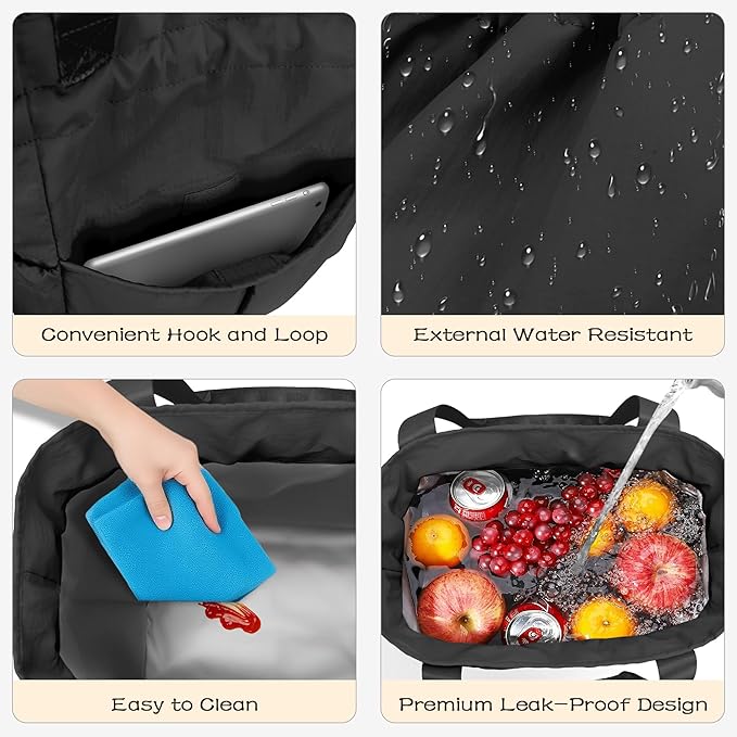 VS VOGSHOW Cute Lunch Bag Women Reusable Insulated Drawstring Lunch Bag 16 Cans Large Capacity Lunch Box for Work Picnic Outdoor (Black)