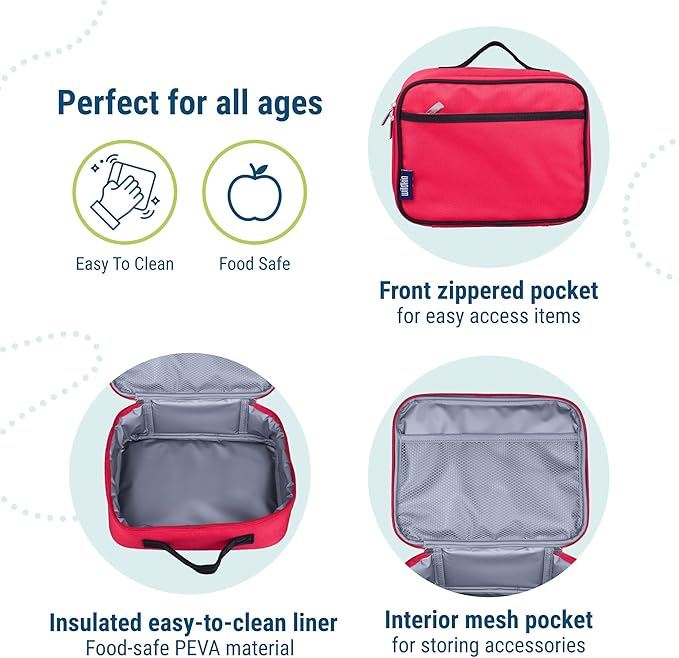 Wildkin Kids Insulated Lunch Box – Durable and Reusable for School & Travel - Cardinal Red