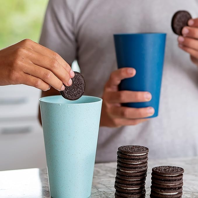 Grow Forward Premium Wheat Straw Cups - 20 oz Unbreakable BPA Free Hard Plastic Cups - Reusable Lightweight Plastic Drinking Glasses for Kitchen, Outdoor, Water, Camping, RV - Ocean