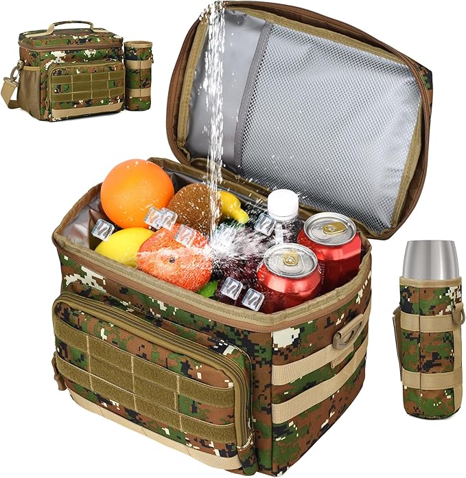 Tactical Lunch Box for Men, Insulated Lunchbox Waterproof Leakproof Cooler Lunch Bag for Work Outdoor Picnic, 24 Cans/15 L, JungleGreen