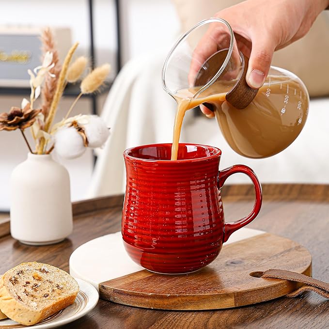 21 oz Large Ceramic Coffee Mugs, Pottery Mug Handmade, Ceramic Tea Cups with Handle for Office and Home, Dishwasher and Microwave Safe (Red)