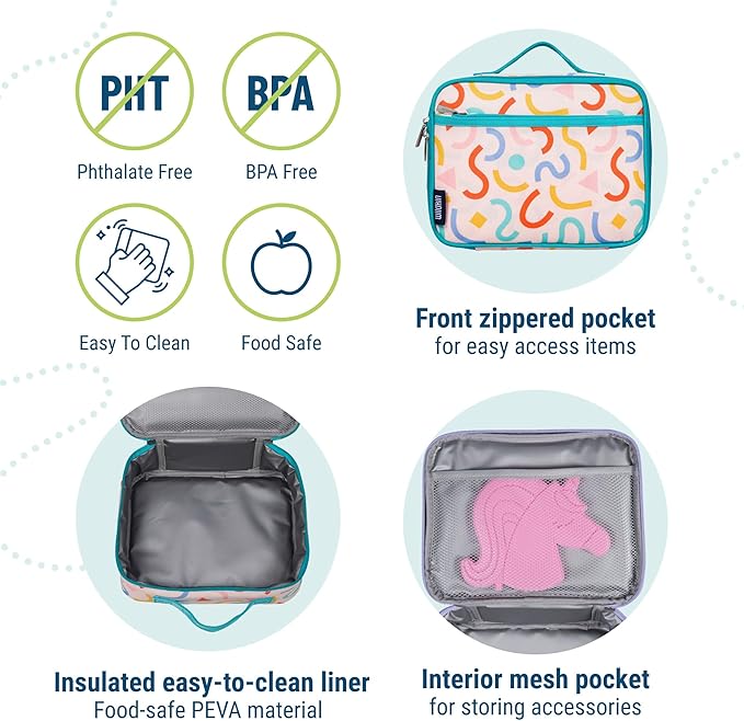 Wildkin Kids Insulated Lunch Box – Durable and Reusable for School & Travel - Confetti Peach