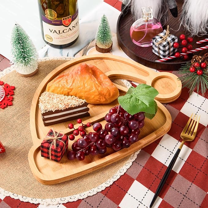 AWIZOM Christmas Hat Wooden Serving Tray Christmas Bamboo Platter Santa Hat Shape Wooden Charcuterie Board Wood Snack Dish Plate for Xmas Holiday Housewarming Present,14.17x10.79x0.59 Inch