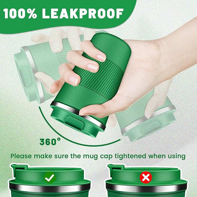Insulated Coffee Tumblers with Flip Lid 12oz / 17oz, Stainless Steel Travel Coffee Mug Leak Proof, Vacuum Insulated Coffee Mug Reusable Cup, Keeps Cold and Hot for Coffee Tea