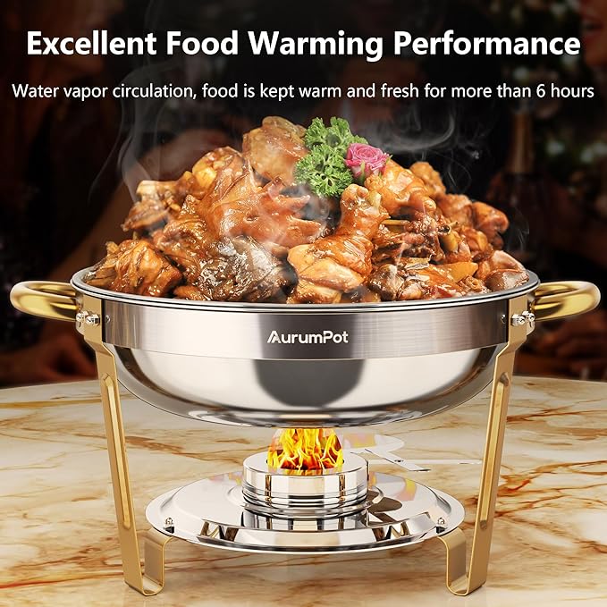 Chafing Dishes for Buffet 4 Pack, 5QT Food Warmers for Parties Buffet, Christmas Gatherings [Gold and Silver Colors High Roof] Stainless Steel Round Chafing Dish Buffet Set,Buffet Servers and Warmers