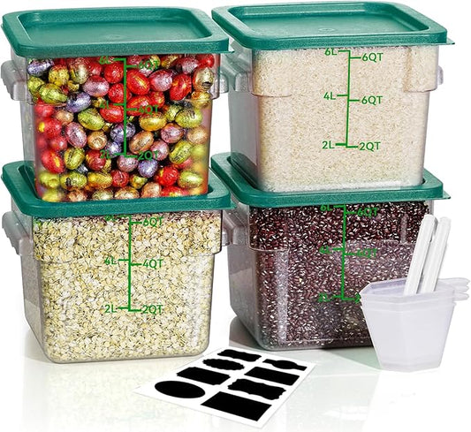 6QT Clear Food Storage Containers: 4 PCS[Food Grade][Hot&Cold Resistant] NSF Food Storage Containers with Lids for Home Restaurant Kitchen Storage Pizza Proof Dough, Green N