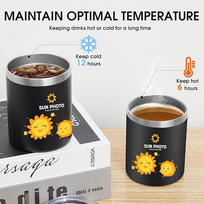 Personalized Custom Tumbler Print in USA 12oz Stainless Steel Travel Coffee Cup with Lid & Straw Double Wall Insulated Mug With Colorful Text Logo Photo