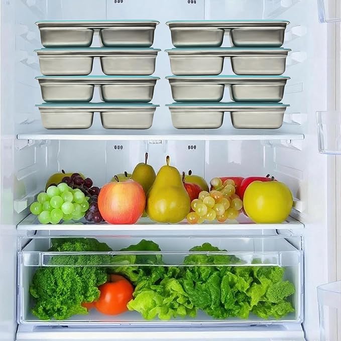 Stainless Steel Snack Containers - Reusable Double Compartment Bento Box with Lids, Leakproof & Dishwasher-Safe Food Storage for Travel, Camping, Takeout