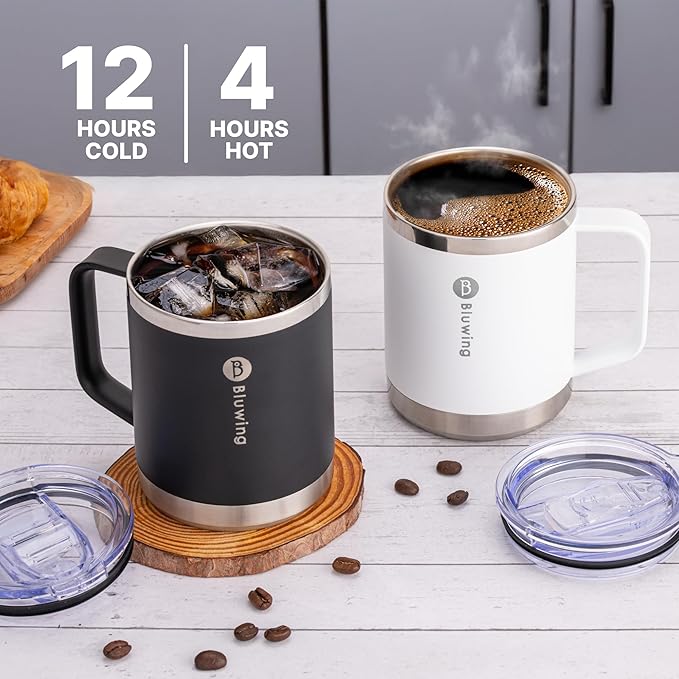 12 oz Travel Mug with Handle, Double Wall Insulated Camping Coffee Mug for Men Stainless Steel Travel Tumbler Cup, Spill Proof (Grass Green)