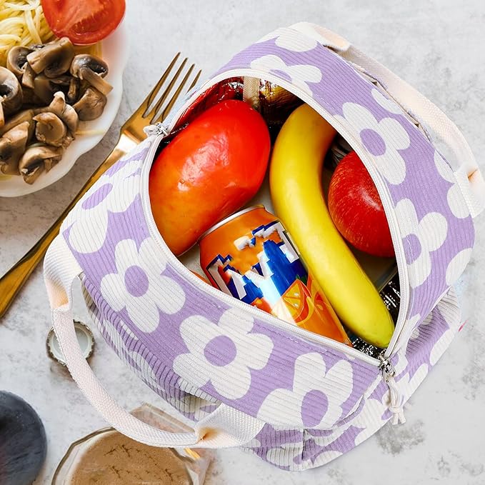 Bluboon Lunch Bag for Women Men Cute Corduroy Lunch Tote Bags Reusable Insulated Lunch Box Large Capacity Reusable Insulated Cooler for Work Picnic or Travel