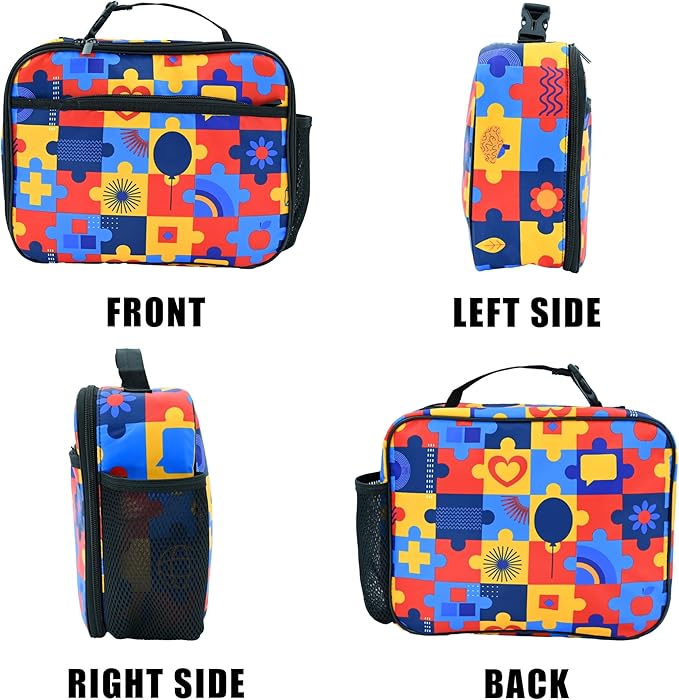 Autism Awareness Lunch Box Insulated Reusable Lunch Bag Tote Cooler for Women Men Boy Girl School Work Office Picnic