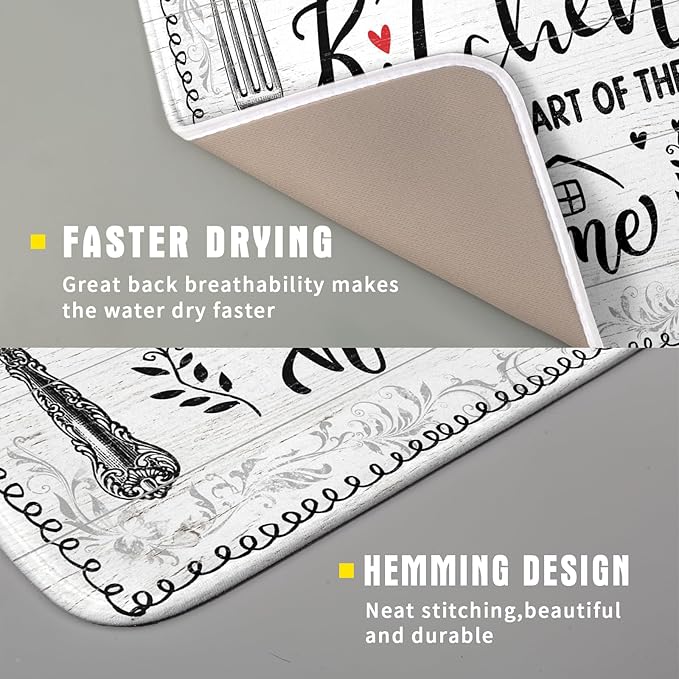 White Kitchen Dish Drying Mat 16x18 Inch Knife Fork Dish Drainer Rack Mats Microfiber Absorbent Protector for Kitchen Countertop Decor