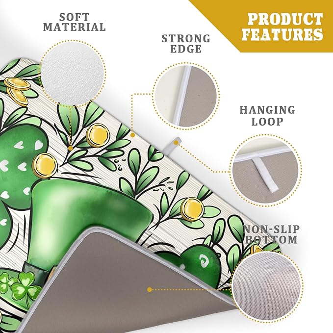 St Patrick's Day Shamrock Dish Drying Mat 18x24 inch Eucalyptus Leaves Dishes Pad Dish Drainer Mats Absorbent Fast Dry Kitchen Accessories