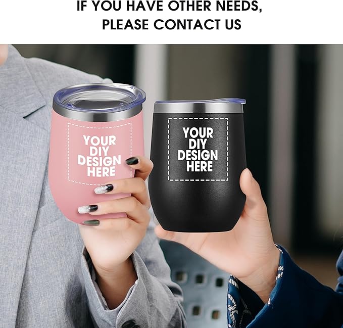 Personalized Custom Wine Tumbler Print in USA 12oz Stainless Steel Travel Coffee Cup with Lid & Straw Double Wall Insulated Mug with Colorful Text Logo Photo