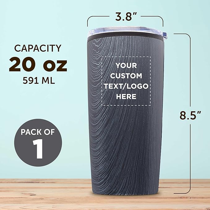 DISCOUNT PROMOS Custom Plastic Tumblers 20 oz. Set of 1, Personalized Bulk Pack - With lids, Ice Coffee Tumbler, To Go Cup, Insulated - Grey