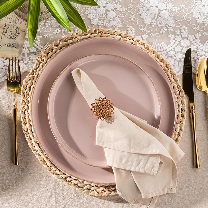 AmorArc Ceramic Dinnerware Sets for 4, 12 Pieces Handpainted Plates and Bowls Set with Rustic Terracotta Underside, Scratch Resistant Stoneware Dishes Set, Dishwasher & Microwave Safe