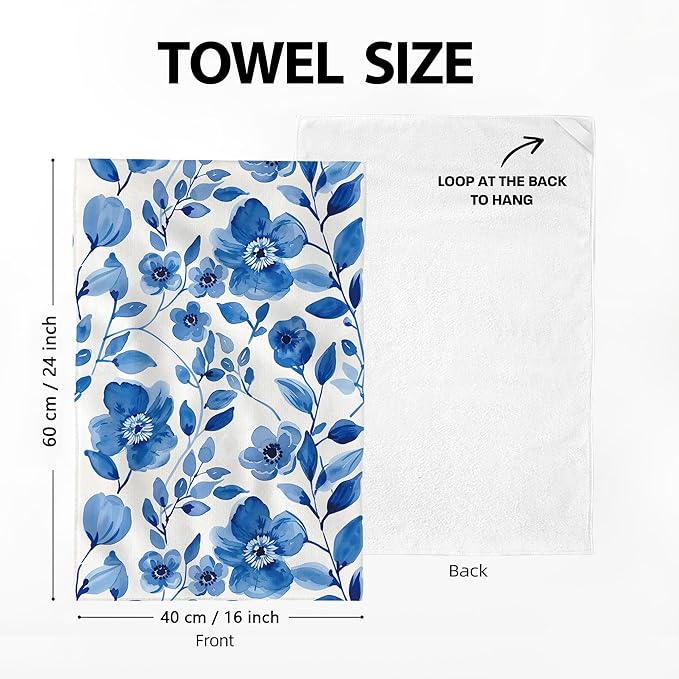 Blue Flower Kitchen Dish Towels Set of 2, Watercolor Floral Tea Towels for Kitchen Baking Cooking Spring Summer Holiday Home Decor 16"x24", Soft Absorbent Modern Hand Drying Cloth