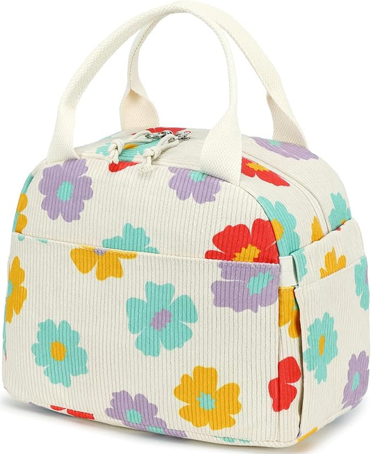 Bluboon Lunch Bag for Women Men Cute Corduroy Insulated Lunch Box Large Capacity Reusable Insulated Cooler for Work Picnic Travel