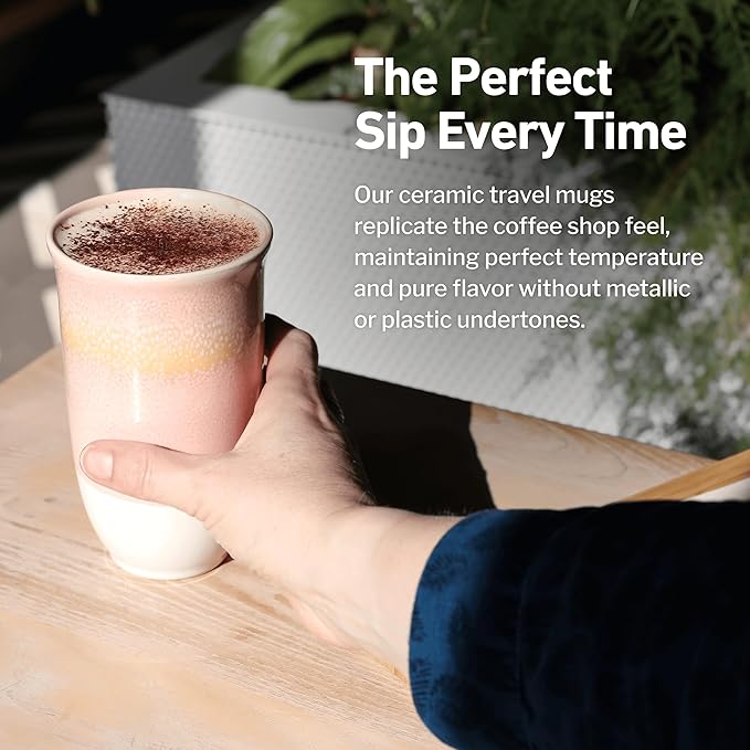 Travel Mug On the Go Coffee Mug Microwave & Dishwasher Safe Green Tumbler - Gifts For Women Men 16oz Afterglow