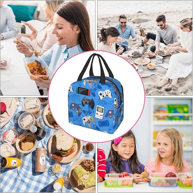 Video Game Portable Lunch Tote Bag Reusable Lunch Box for Men and Women Perfect for Camping/Hiking/Picnic/Beach/Travel