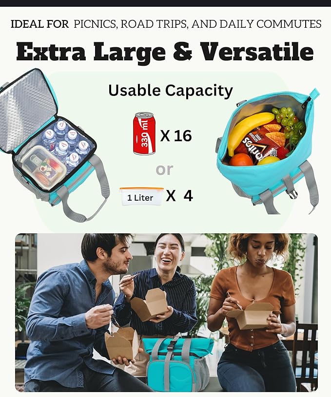 SUNNY BIRD Dual Compartment Lunch Bag Insulated Lunch Box for Women and Men (Aqua Blue 01)