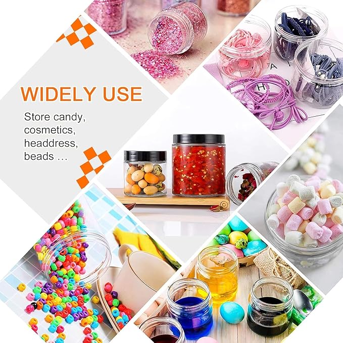 Vivimee 24 Pack Plastic Jars with Lids 16 oz (12 Pack) & 8 oz (12 Pack), Clear Plastic Mason Jars, Leakproof Slime Containers for Peanut, Spice, Cookie, Candy and Dry Food, Empty Jars for Storage